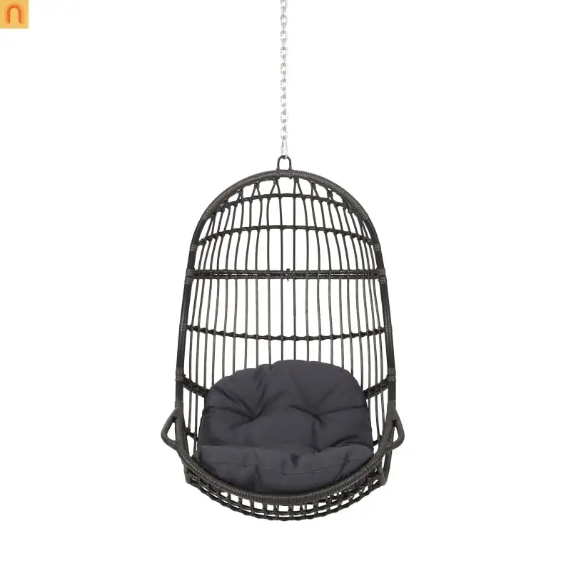 Outdoor Hanging Basket Chair Wicker Gray 44.5in No Stand