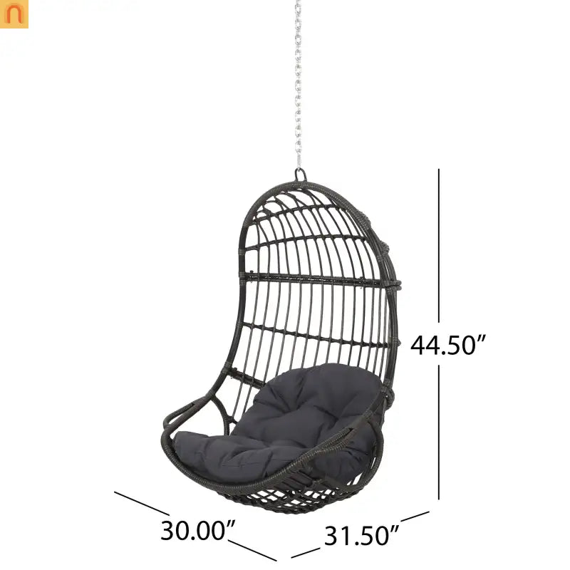 Outdoor Hanging Basket Chair Wicker Gray 44.5in No Stand