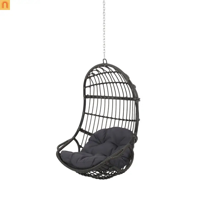 Outdoor Hanging Basket Chair Wicker Gray 44.5in No Stand