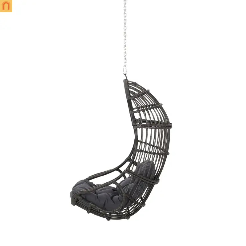 Outdoor Hanging Basket Chair Wicker Gray 44.5in No Stand