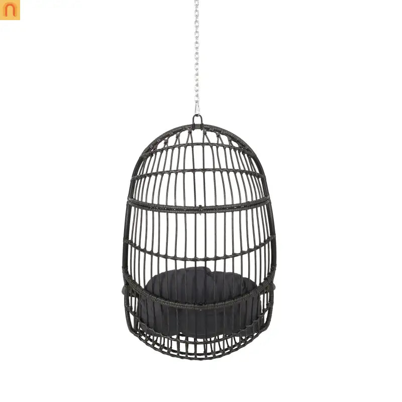 Outdoor Hanging Basket Chair Wicker Gray 44.5in No Stand