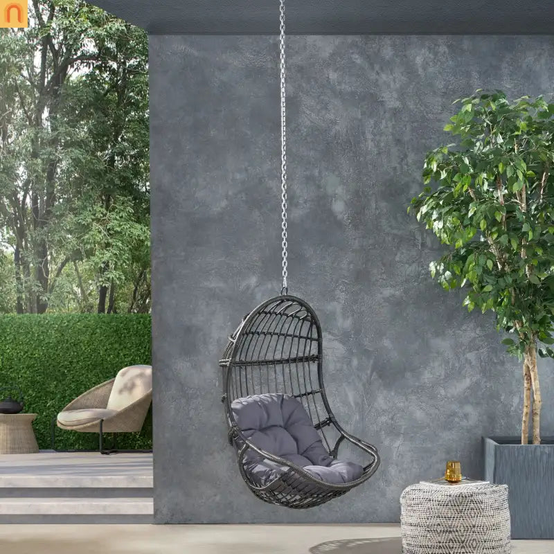 Outdoor Hanging Basket Chair Wicker Gray 44.5in No Stand