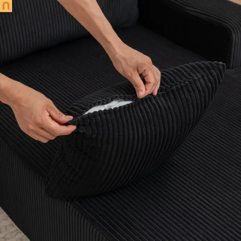 Chair Chaise Left Arm Corduroy Black 67in No Assembly