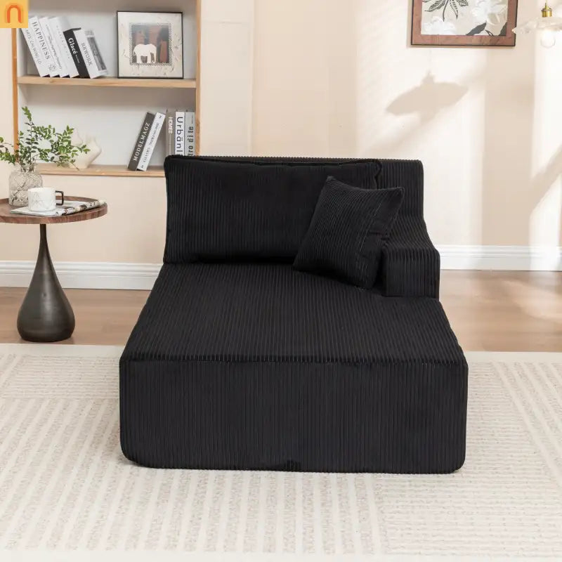 Chair Chaise Left Arm Corduroy Black 67in No Assembly