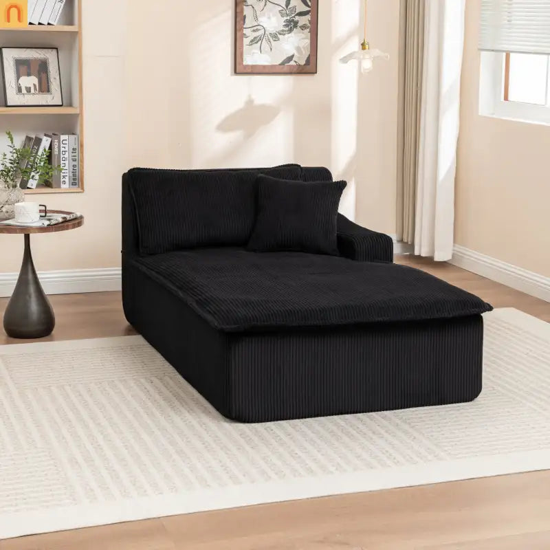 Chair Chaise Left Arm Corduroy Black 67in No Assembly