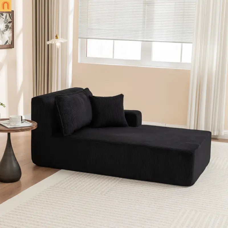 Chair Chaise Left Arm Corduroy Black 67in No Assembly