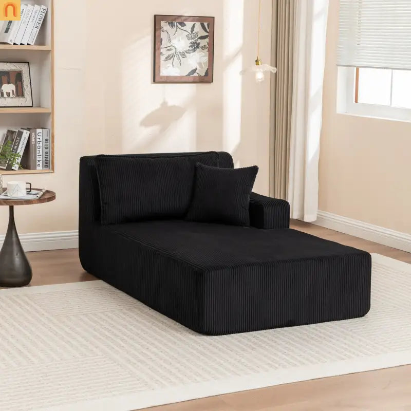 Chair Chaise Left Arm Corduroy Black 67in No Assembly