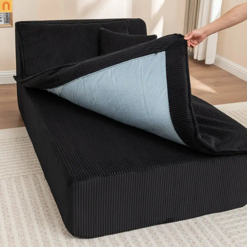 Chair Chaise Left Arm Corduroy Black 67in No Assembly