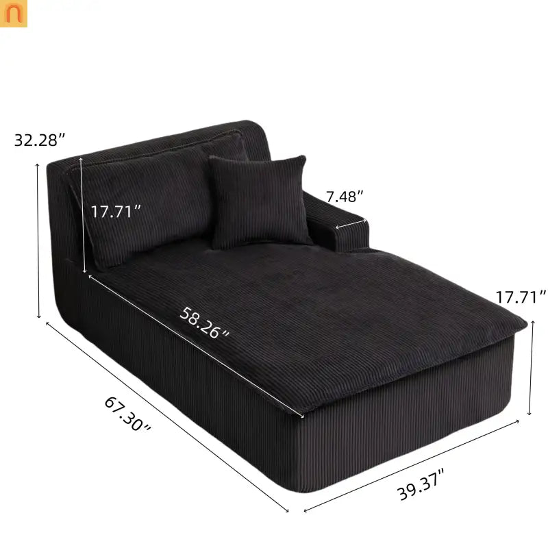 Chair Chaise Left Arm Corduroy Black 67in No Assembly