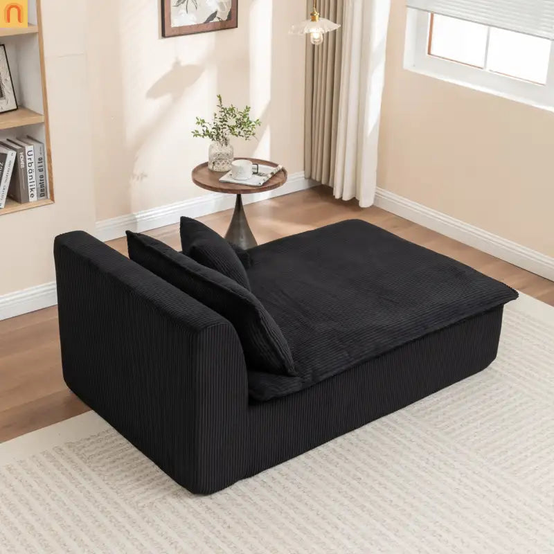 Chair Chaise Left Arm Corduroy Black 67in No Assembly