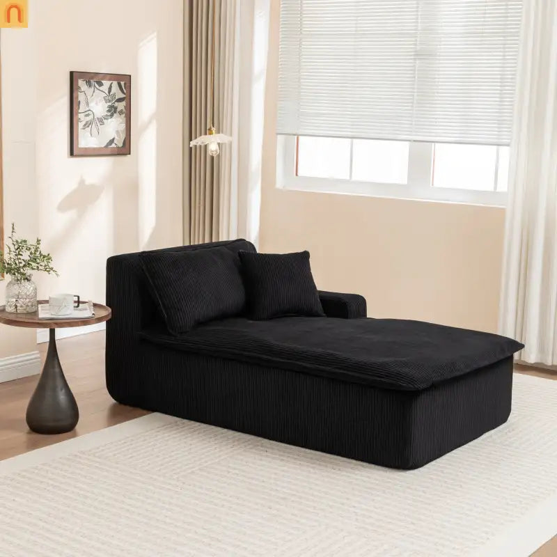 Chair Chaise Left Arm Corduroy Black 67in No Assembly