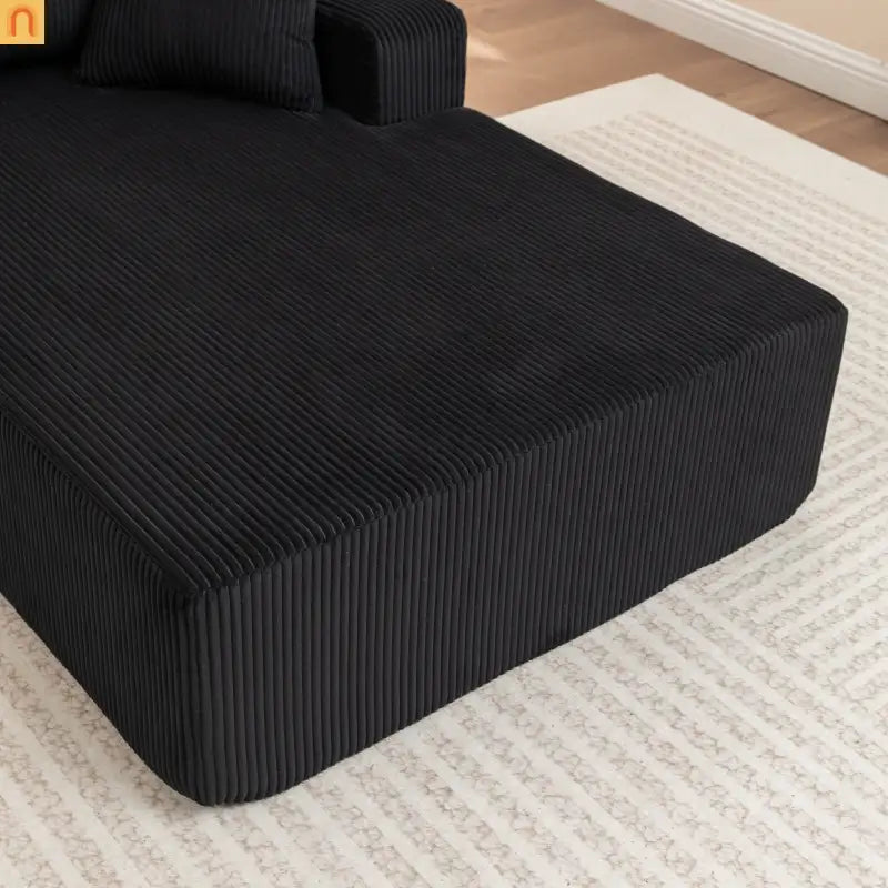 Chair Chaise Left Arm Corduroy Black 67in No Assembly