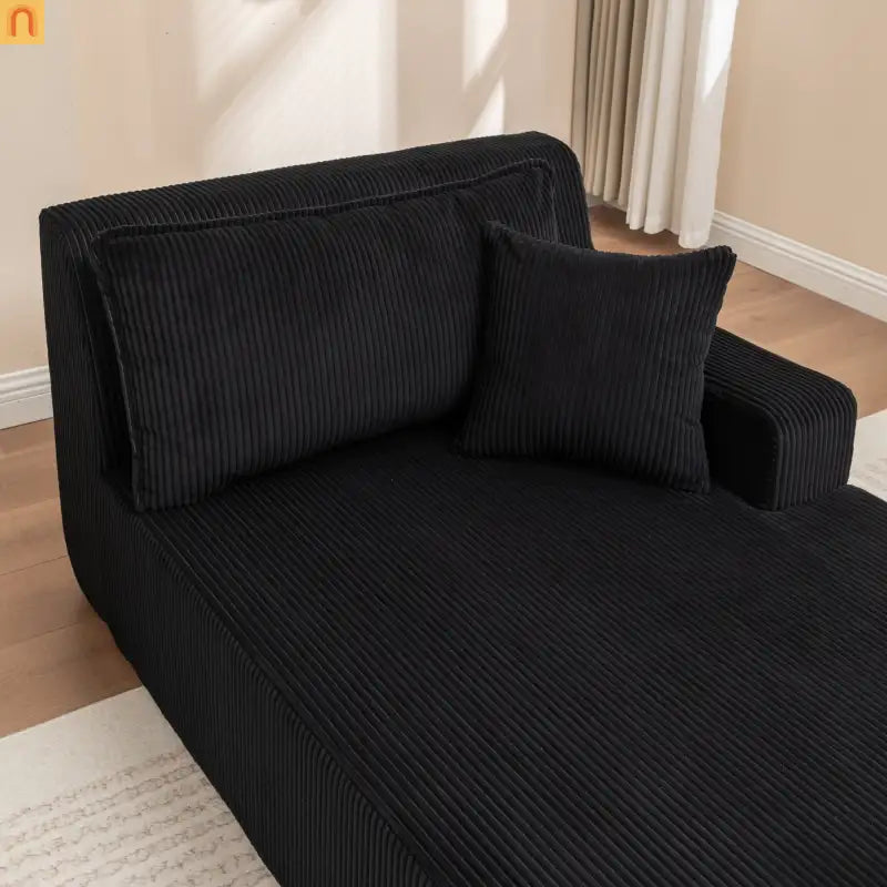 Chair Chaise Left Arm Corduroy Black 67in No Assembly