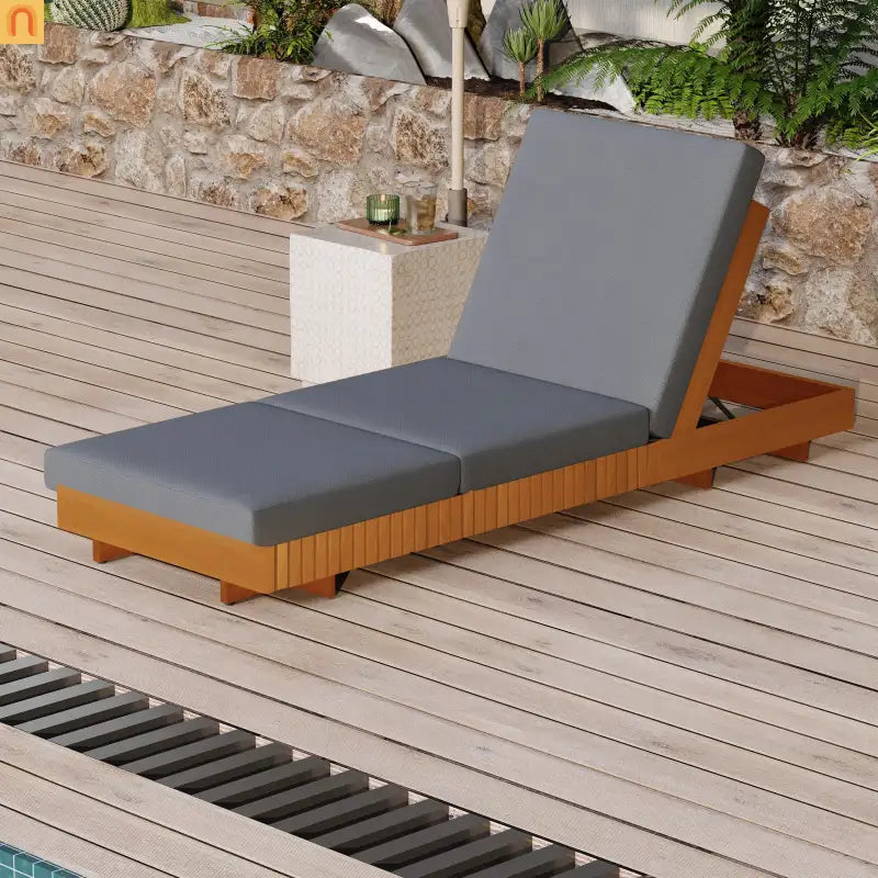 Outdoor Chaise Lounge Set Acacia Wood Dark Gray 6 Position Adjustable 2 Piece