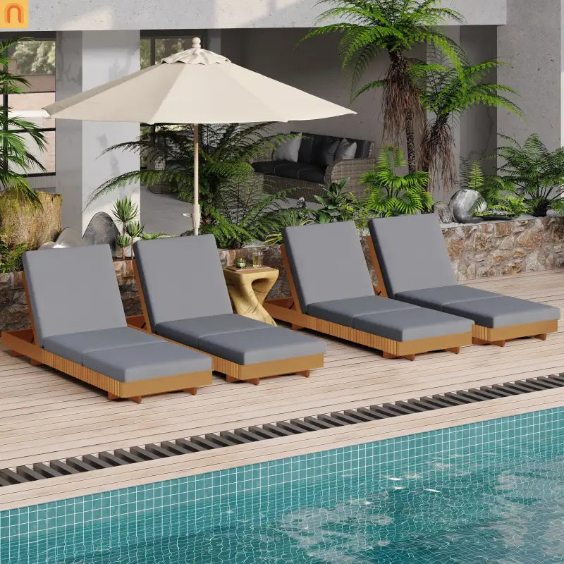 Outdoor Chaise Lounge Set Acacia Wood Dark Gray 6 Position Adjustable 2 Piece