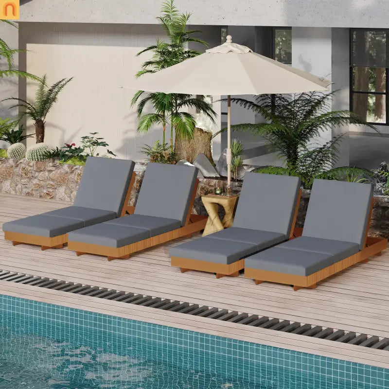 Outdoor Chaise Lounge Set Acacia Wood Dark Gray 6 Position Adjustable 2 Piece