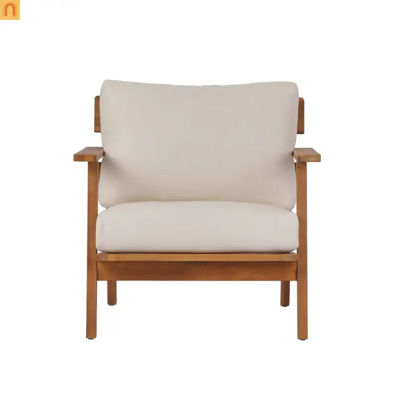 Outdoor Club Chair Acacia Wood 29in Beige Cushion