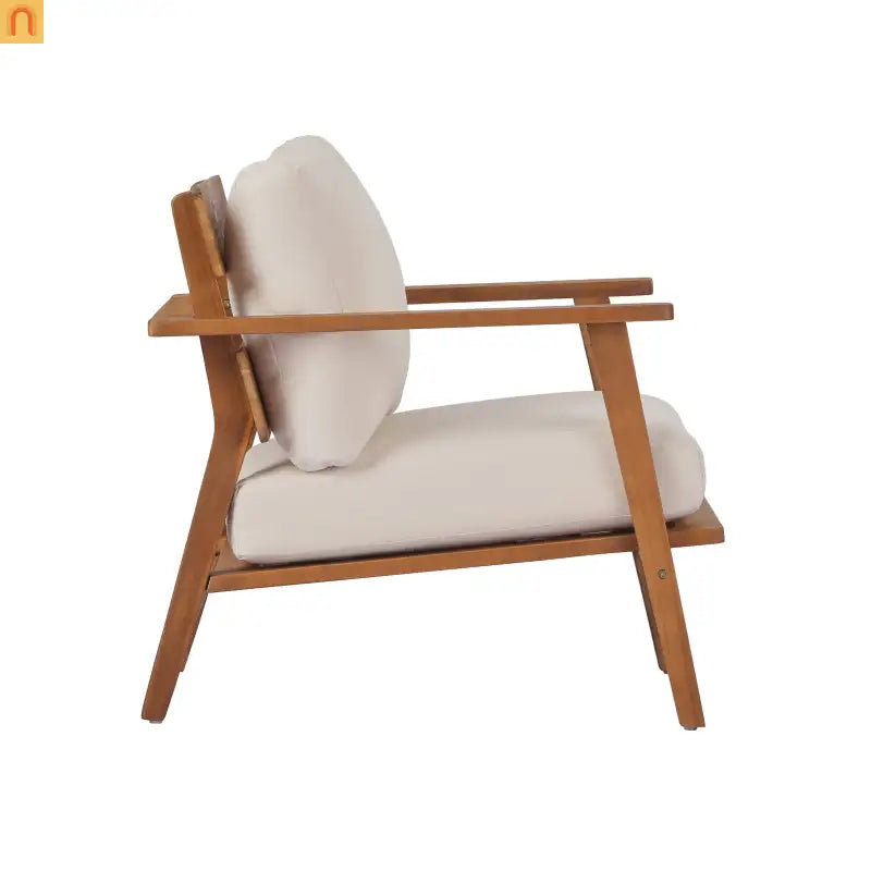 Outdoor Club Chair Acacia Wood 29in Beige Cushion