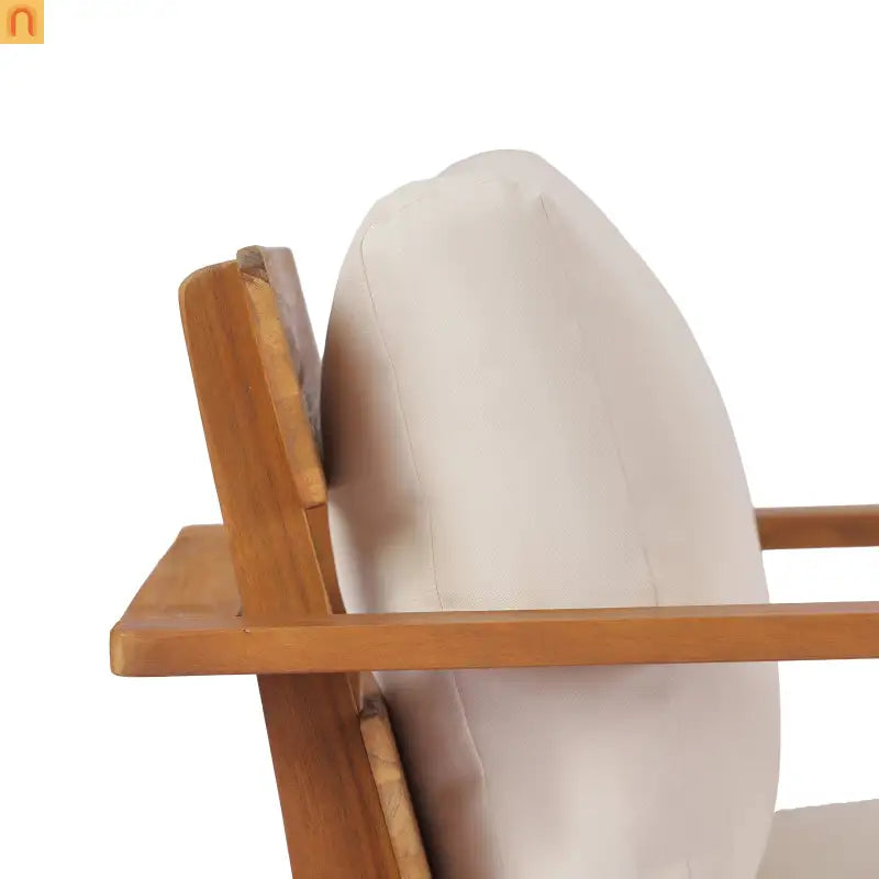 Outdoor Club Chair Acacia Wood 29in Beige Cushion