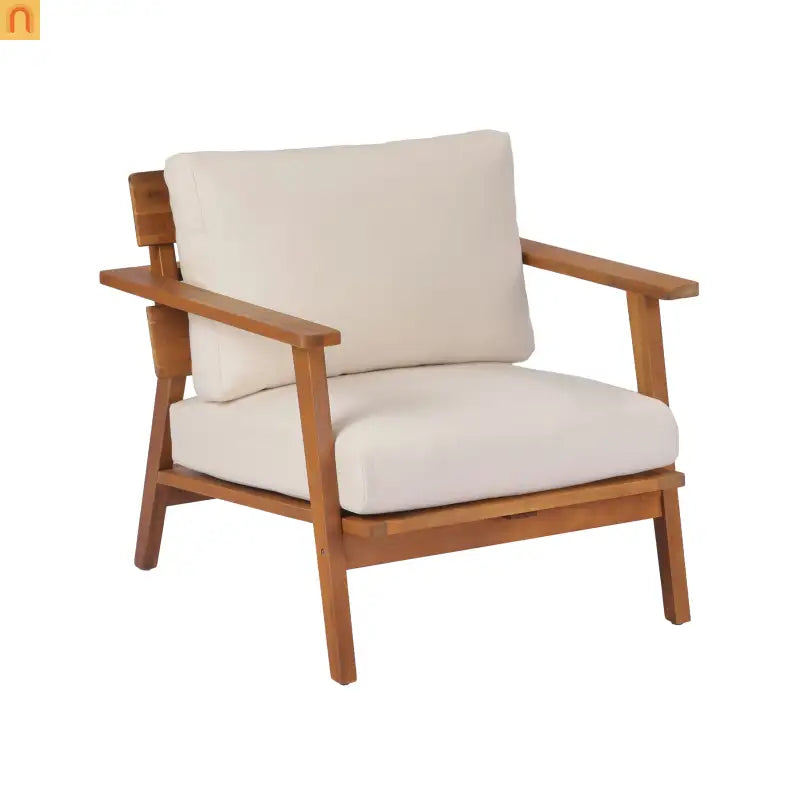 Outdoor Club Chair Acacia Wood 29in Beige Cushion