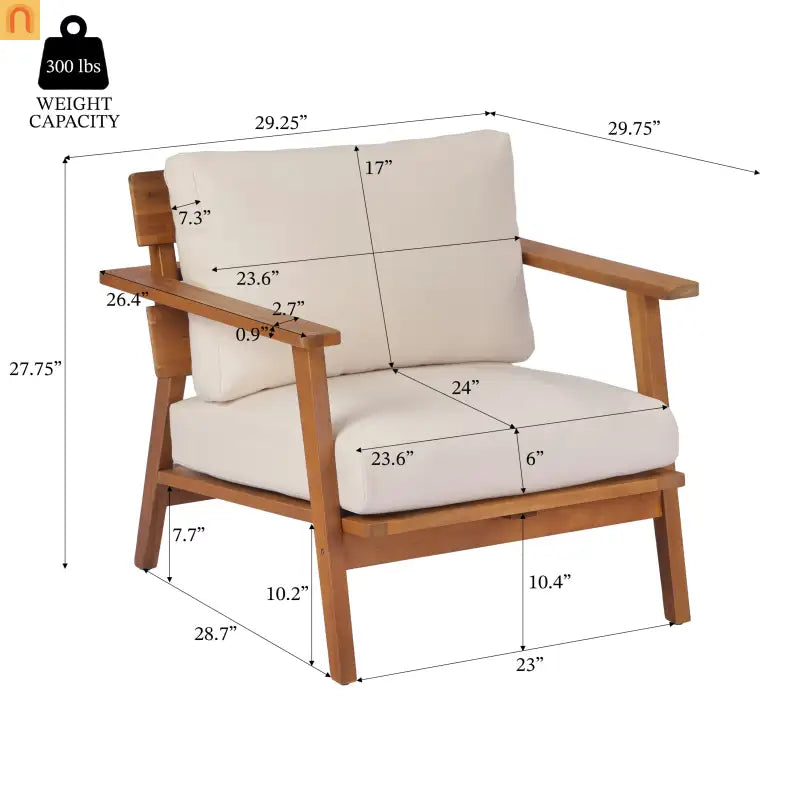 Outdoor Club Chair Acacia Wood 29in Beige Cushion