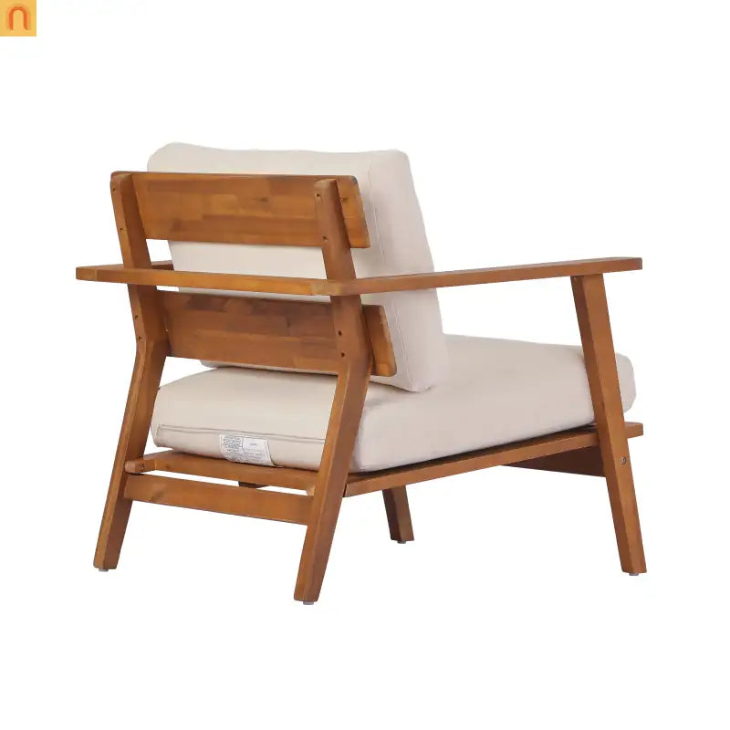 Outdoor Club Chair Acacia Wood 29in Beige Cushion