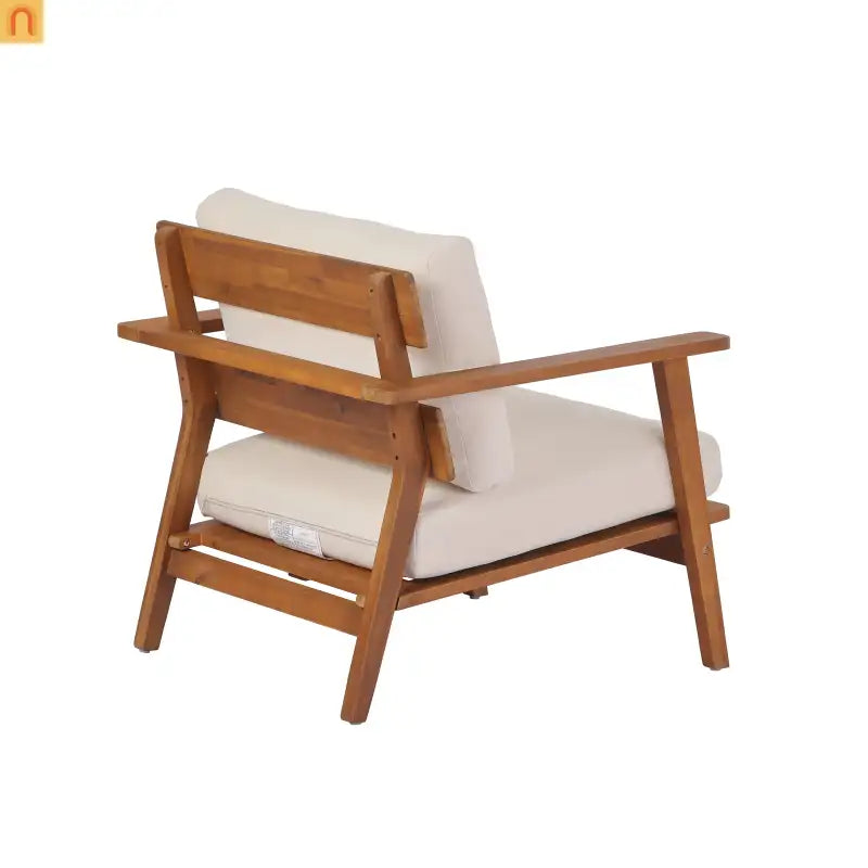 Outdoor Club Chair Acacia Wood 29in Beige Cushion