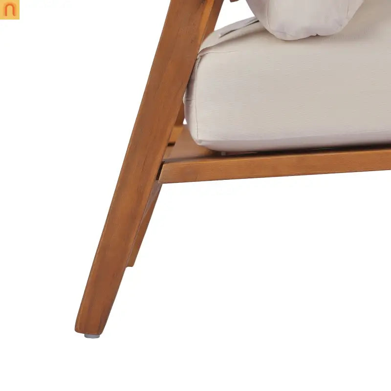 Outdoor Club Chair Acacia Wood 29in Beige Cushion