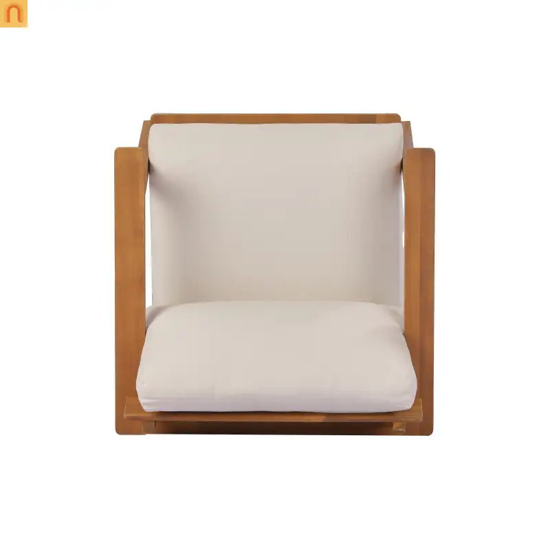 Outdoor Club Chair Acacia Wood 29in Beige Cushion