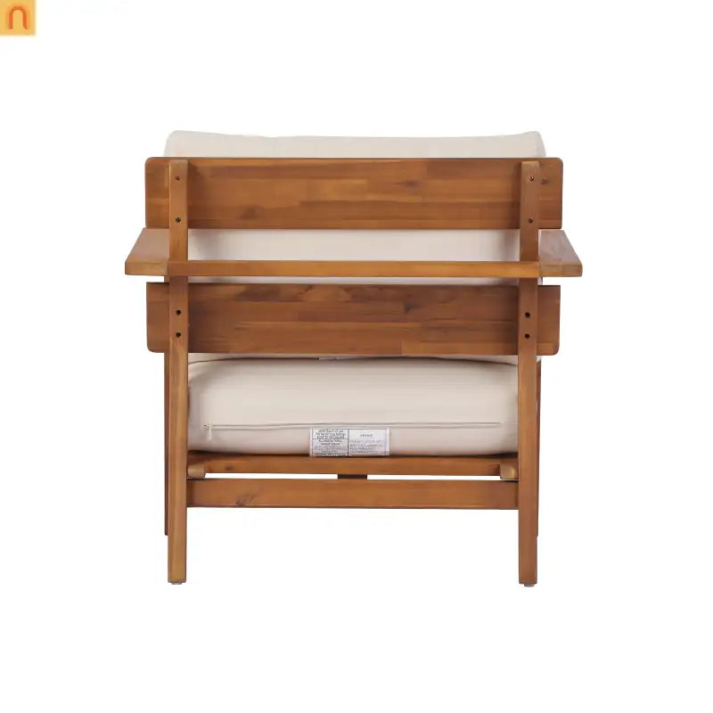 Outdoor Club Chair Acacia Wood 29in Beige Cushion