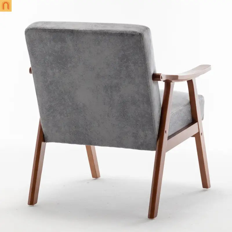 Accent Chair Mid-Century Gray Fabric Rubberwood 26in 300 lb