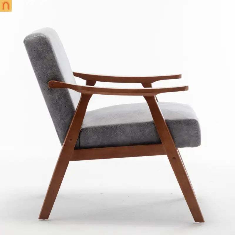Accent Chair Mid-Century Gray Fabric Rubberwood 26in 300 lb