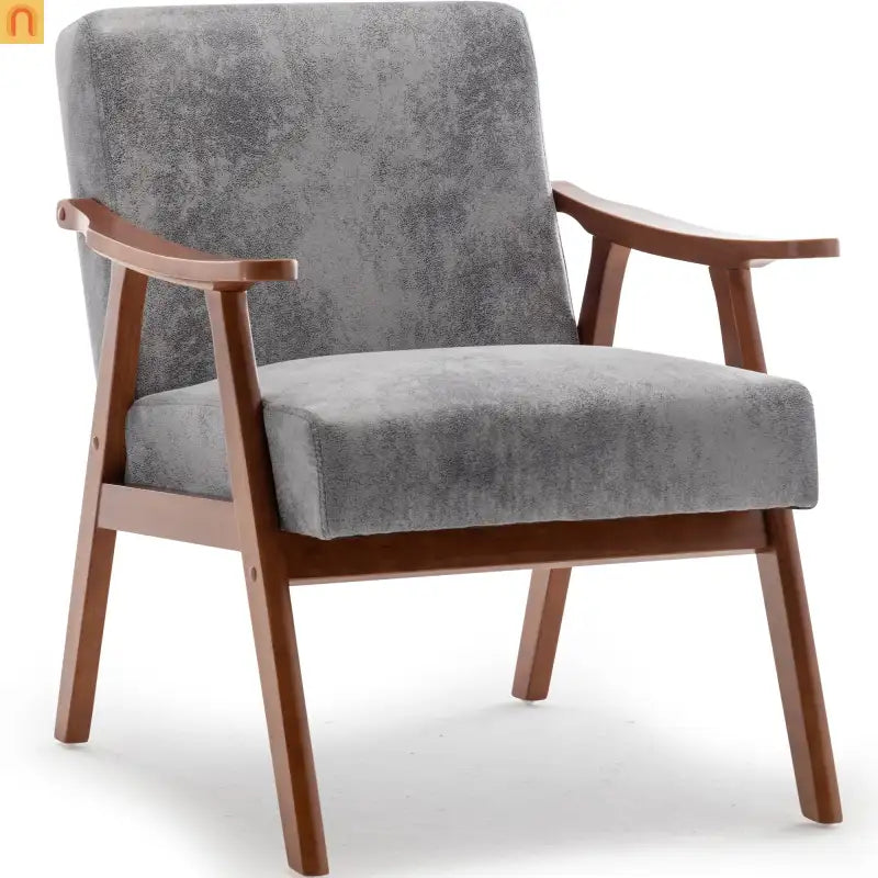 Accent Chair Mid-Century Gray Fabric Rubberwood 26in 300 lb