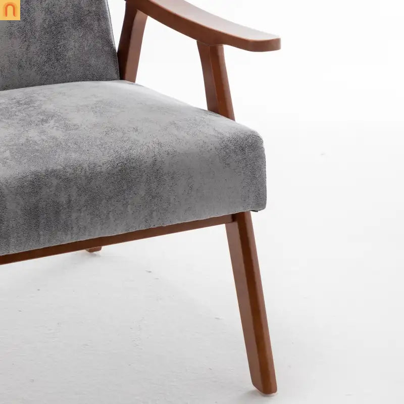 Accent Chair Mid-Century Gray Fabric Rubberwood 26in 300 lb