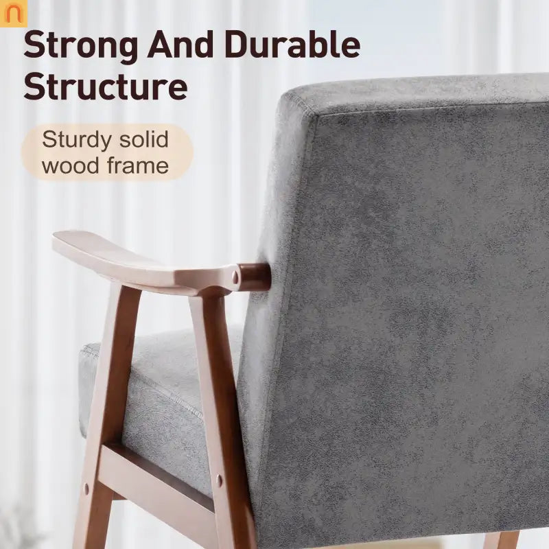 Accent Chair Mid-Century Gray Fabric Rubberwood 26in 300 lb
