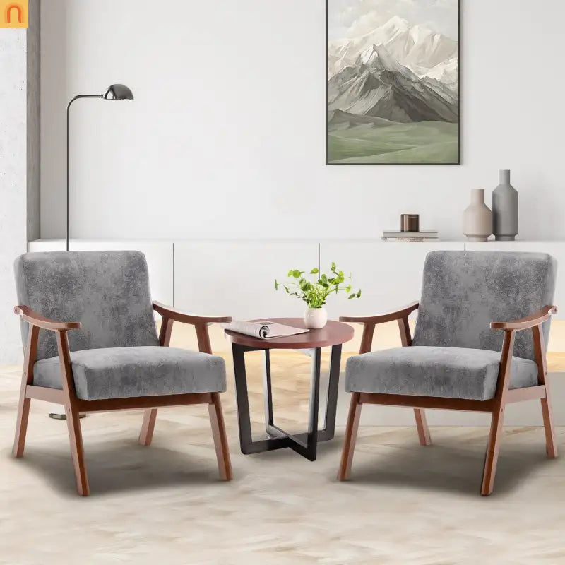 Accent Chair Mid-Century Gray Fabric Rubberwood 26in 300 lb