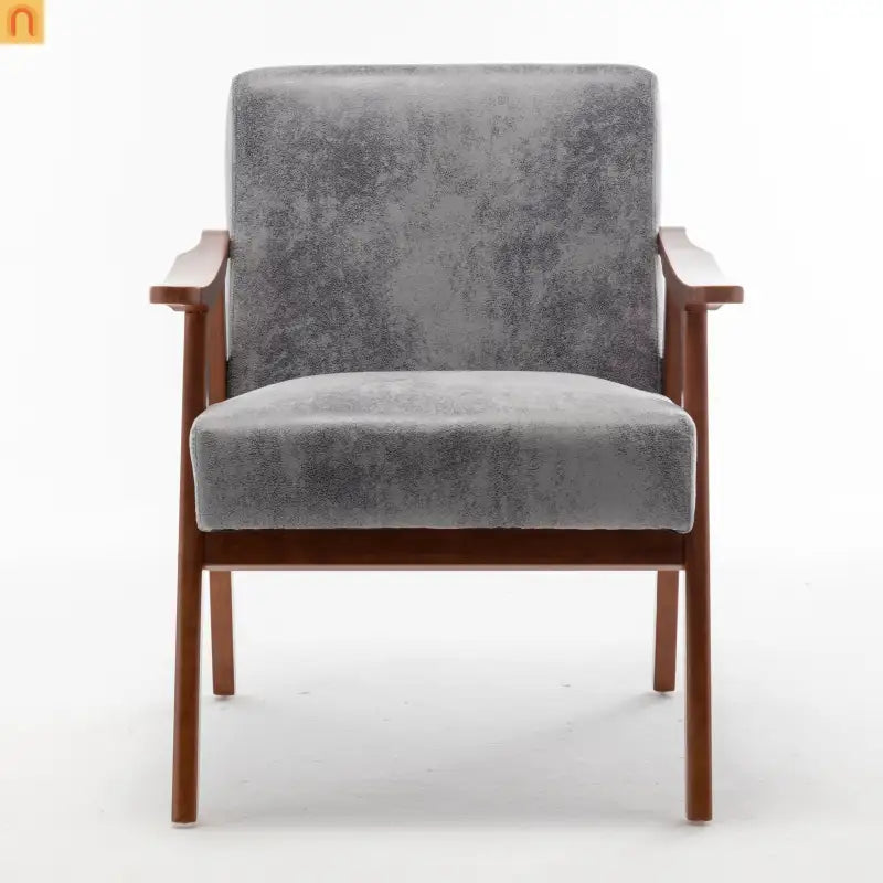 Accent Chair Mid-Century Gray Fabric Rubberwood 26in 300 lb