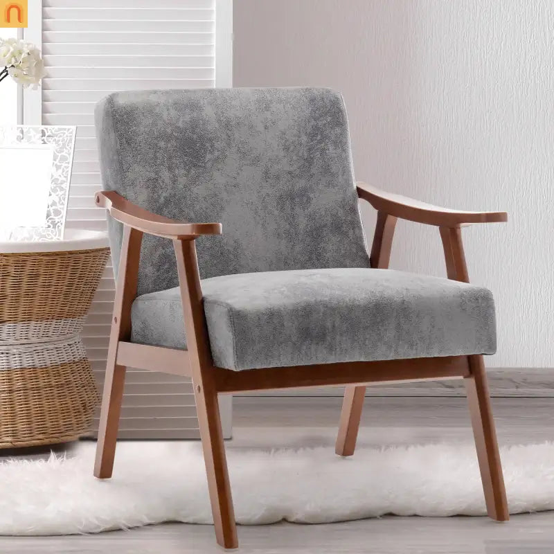 Accent Chair Mid-Century Gray Fabric Rubberwood 26in 300 lb