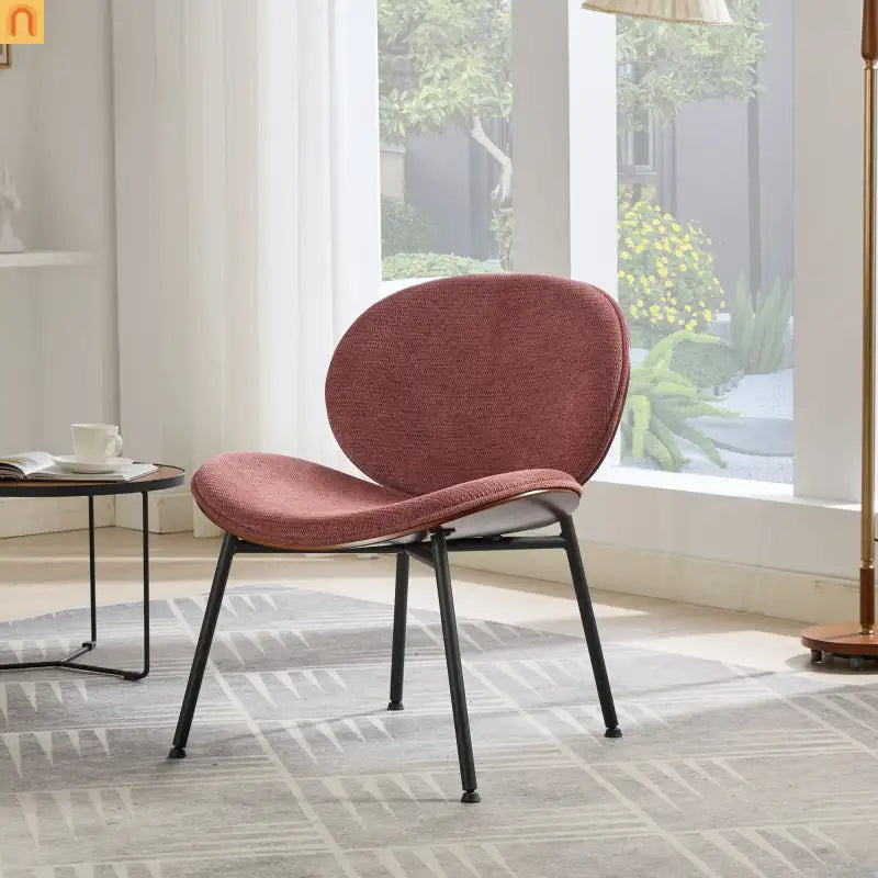 Accent Chair Mid-Century Shell Tripod Red Fabric Wide Curved Seat