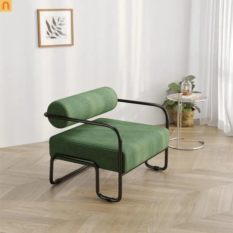 Accent Chair Curved Corduroy Dark Green Armless Compact