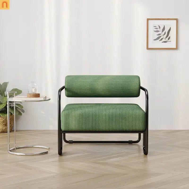 Accent Chair Curved Corduroy Dark Green Armless Compact