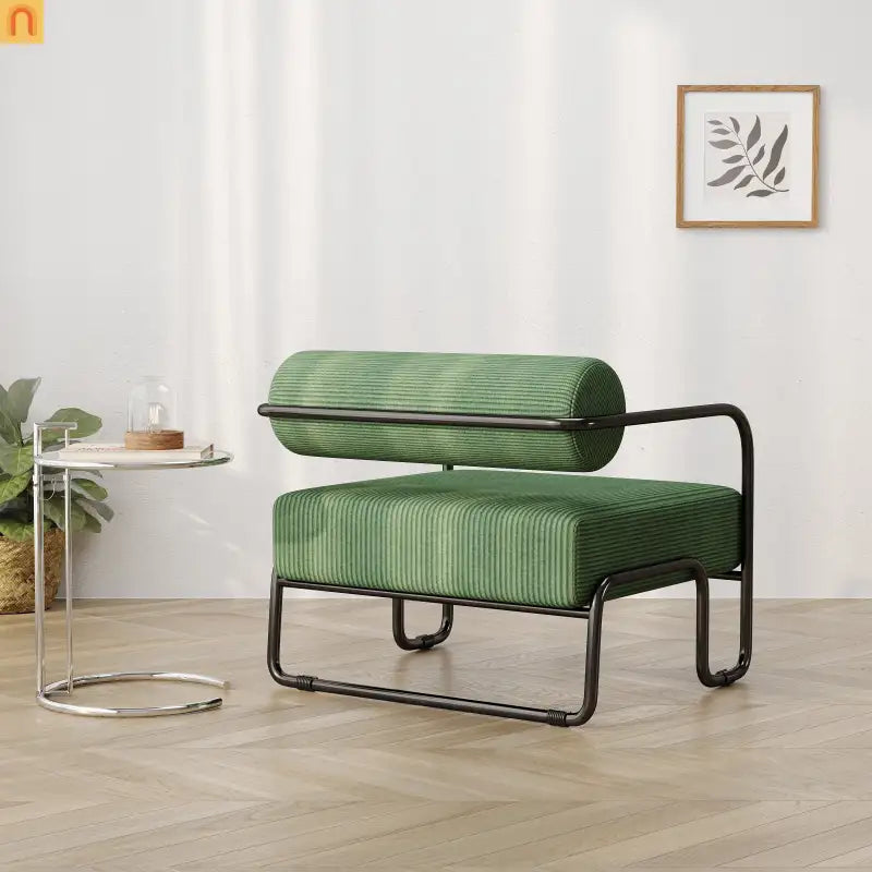Accent Chair Curved Corduroy Dark Green Armless Compact