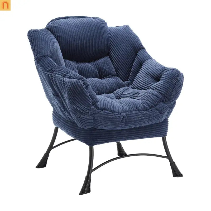Accent Chair Lounge Flannelette Navy with Ottoman Steel Frame 250 lb