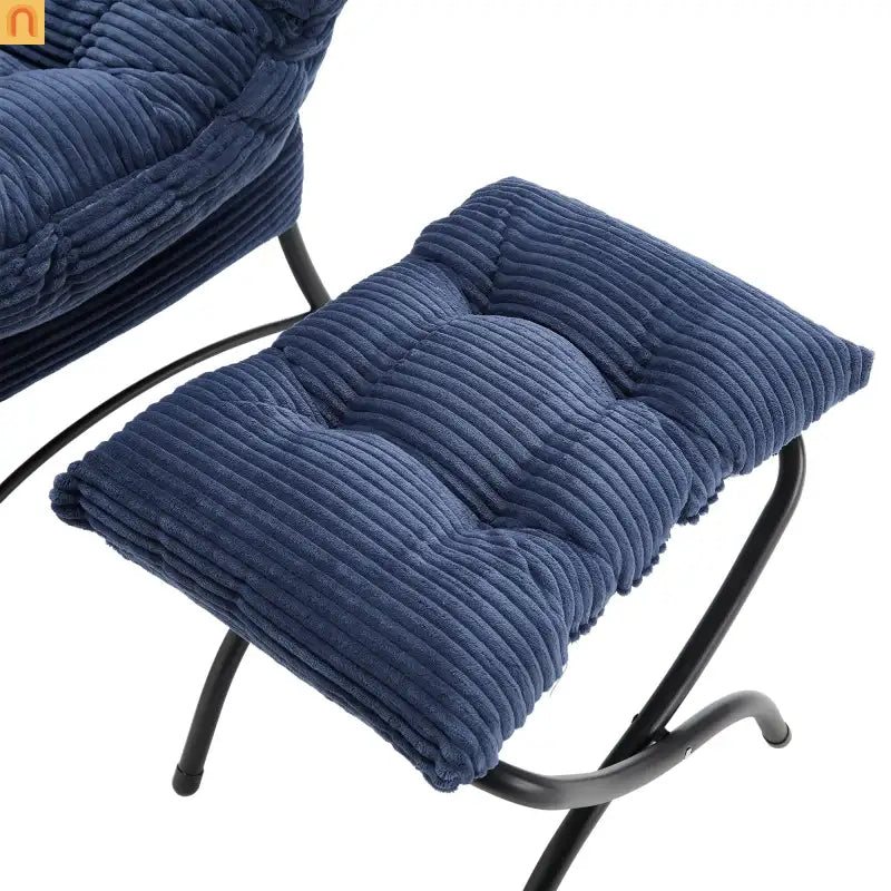 Accent Chair Lounge Flannelette Navy with Ottoman Steel Frame 250 lb