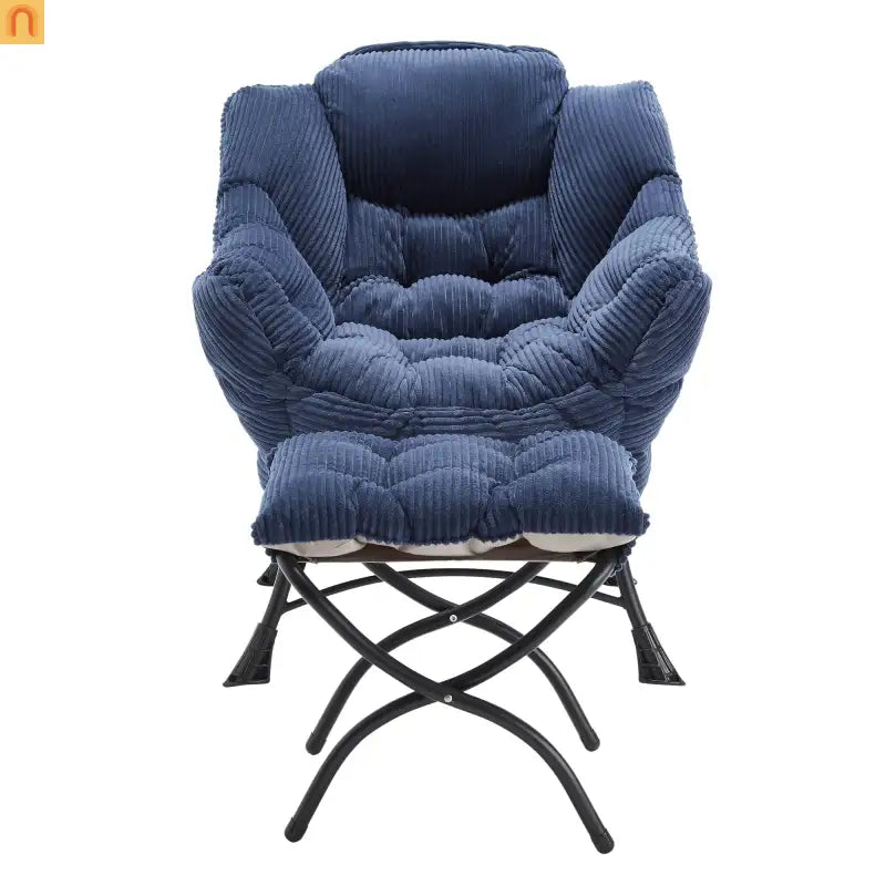 Accent Chair Lounge Flannelette Navy with Ottoman Steel Frame 250 lb