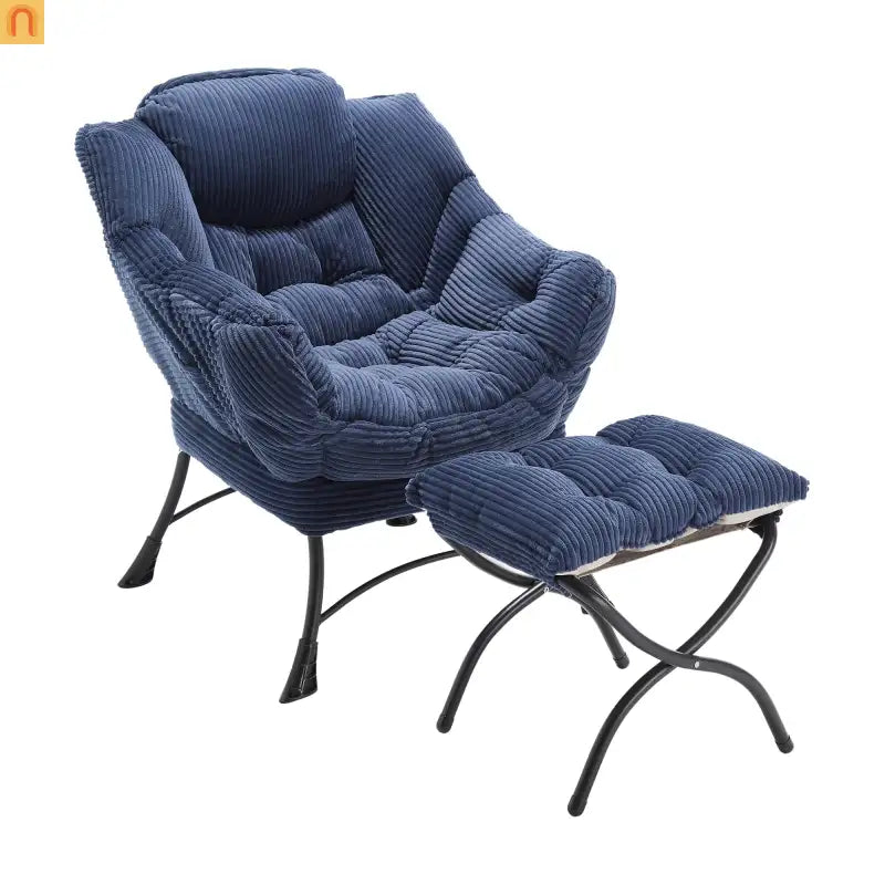 Accent Chair Lounge Flannelette Navy with Ottoman Steel Frame 250 lb