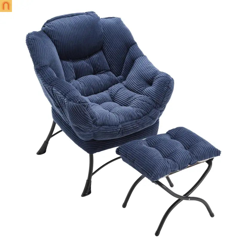 Accent Chair Lounge Flannelette Navy with Ottoman Steel Frame 250 lb