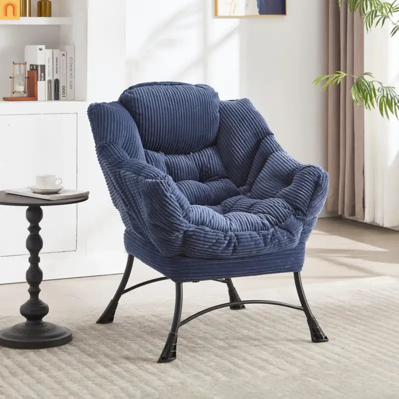 Accent Chair Lounge Flannelette Navy with Ottoman Steel Frame 250 lb