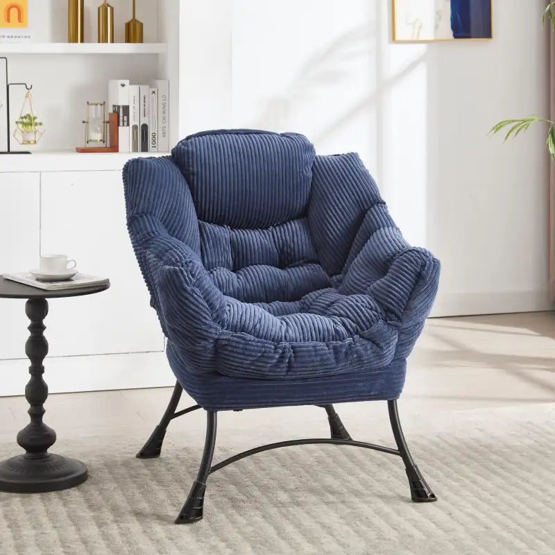 Accent Chair Lounge Flannelette Navy with Ottoman Steel Frame 250 lb