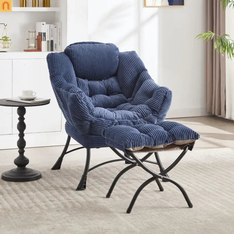 Accent Chair Lounge Flannelette Navy with Ottoman Steel Frame 250 lb